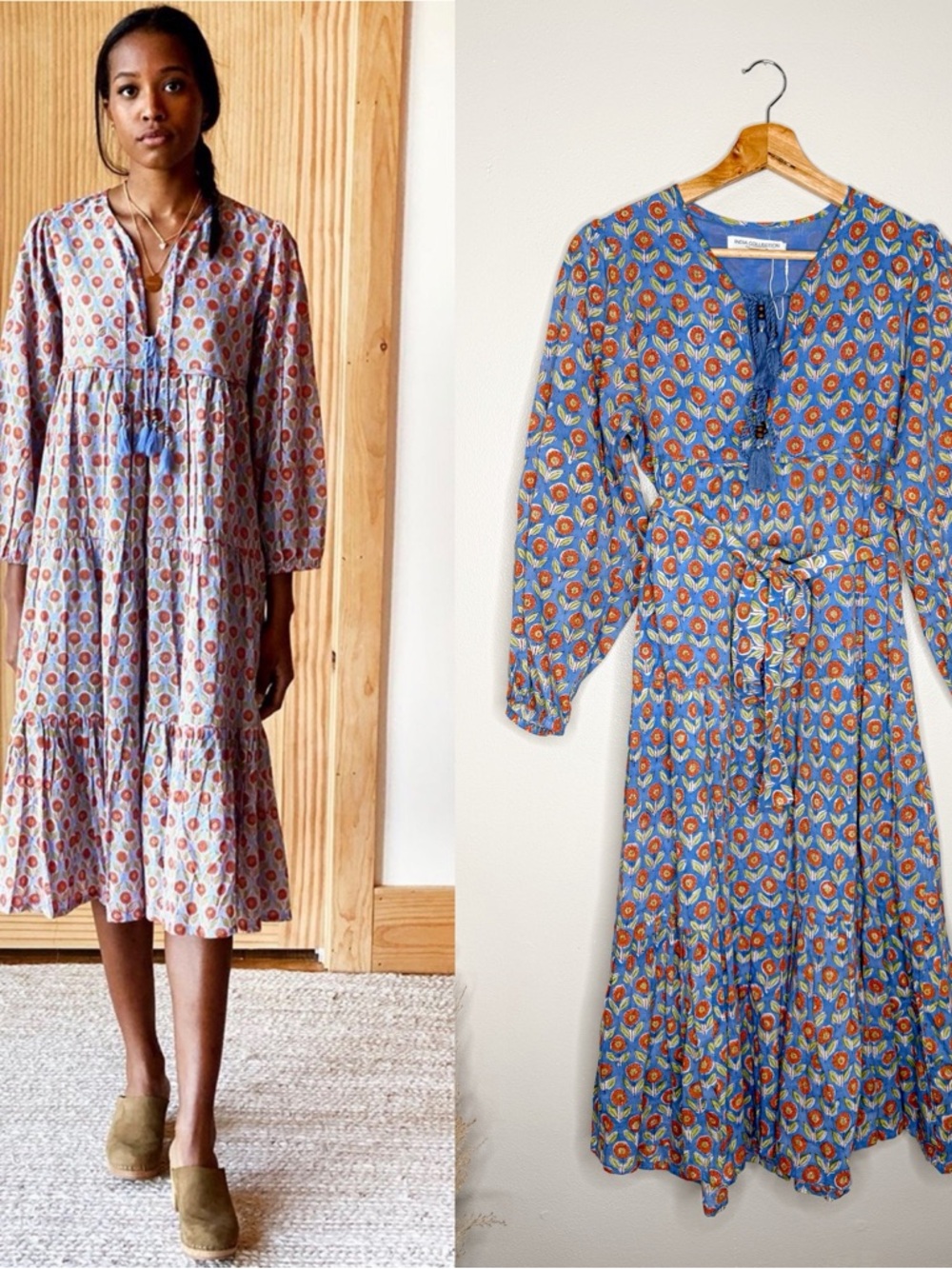 Emerson Fry India Collection Heirloom‎ Midi Dress~Wednesday Flower Blues